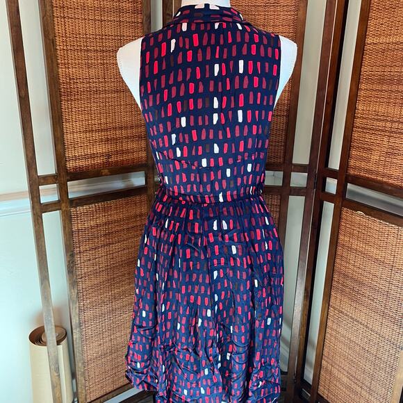 11.1. Tylho Brynn Tile Print Navy Sleeveless Shirt Dress Size Small - Picture 5 of 11